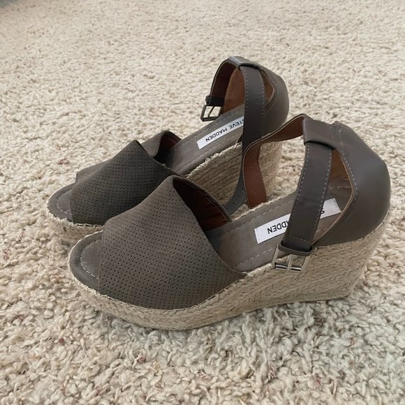 Steve Madden Josey Platform Espadrille Sandal Gray Taupe - 9 - Picture 4 of 5